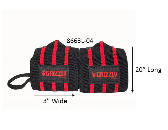 Grizzly Fitness Pro 7,6 cm Heavy Duty Red Line Haltérophilie Poignets pour homme et femme (50,8 cm de long paire taille unique)