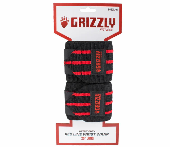 Grizzly Fitness Pro 7,6 cm Heavy Duty Red Line Haltérophilie Poignets pour homme et femme (50,8 cm de long paire taille unique)
